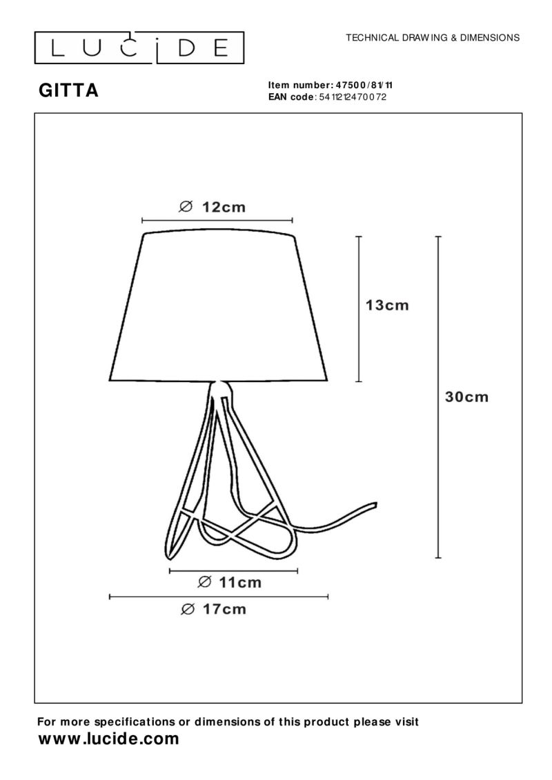 Lucide GITTA - Stolná lampa - Ø 17 cm - 1xE14 - Chróm